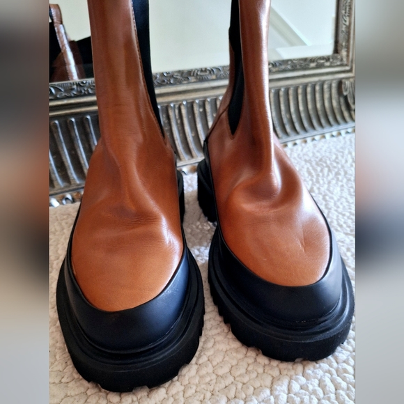 NWOB ALL SAINTS Harlee Tan Leather Chunky Chelsea Boots EU 40 US 10 Org $325 - Picture 7 of 13